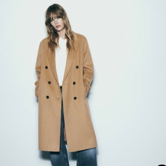 Zara Jackets & Blazers - Zara Tan Wool Blend Double Breasted Coat NWT